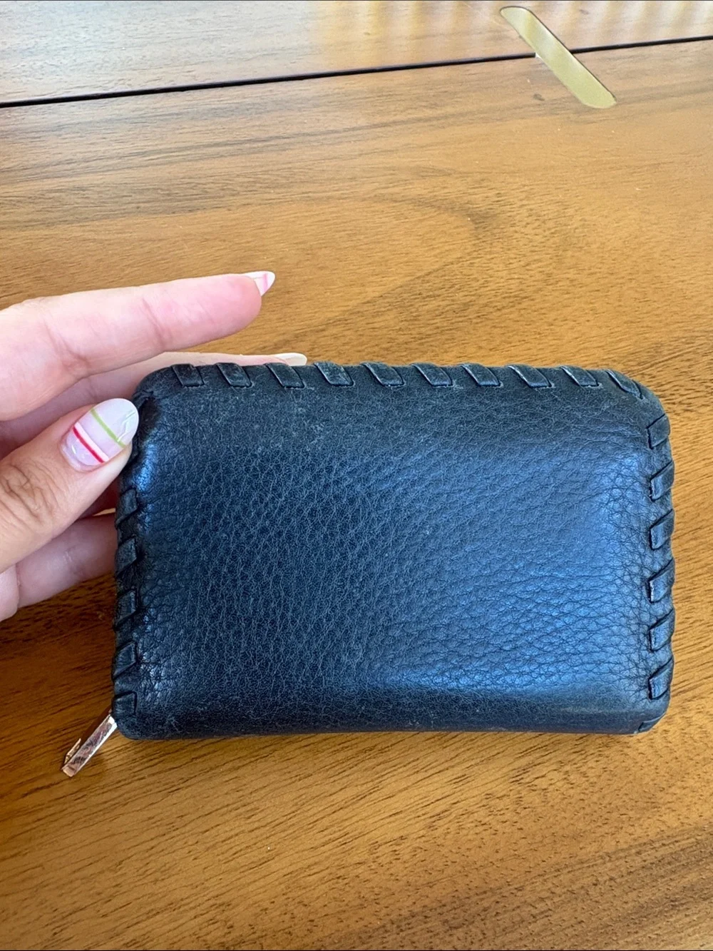 Tory Burch Black Leather Zip-Around Wallet with Whipstitch Edge